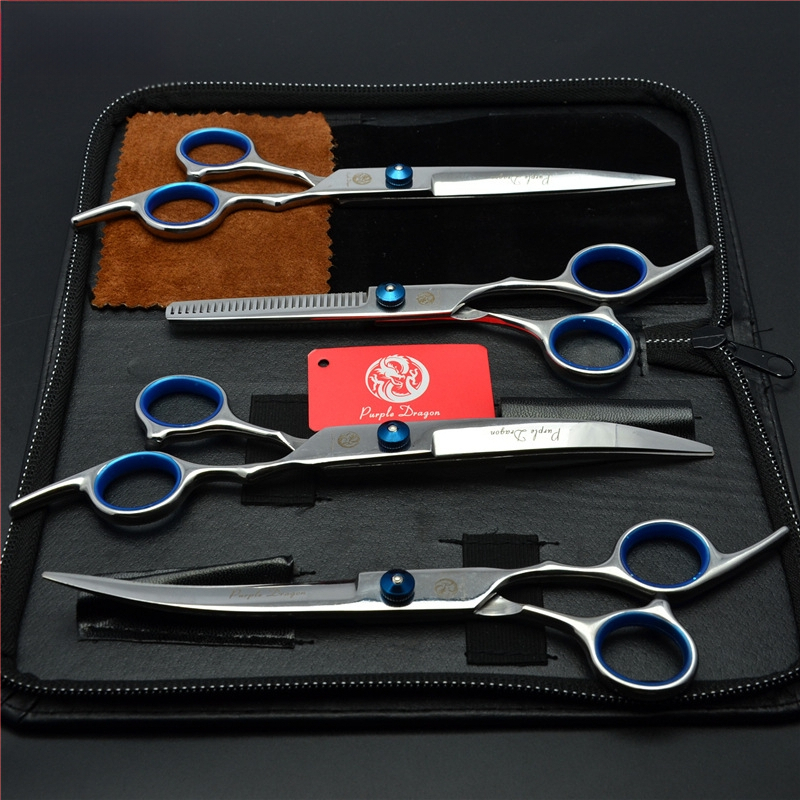 Комплект ножици за подстригване на кучета: прави и извити ножици за подстригване на козината, набор за грижа за козината, коприна цветя