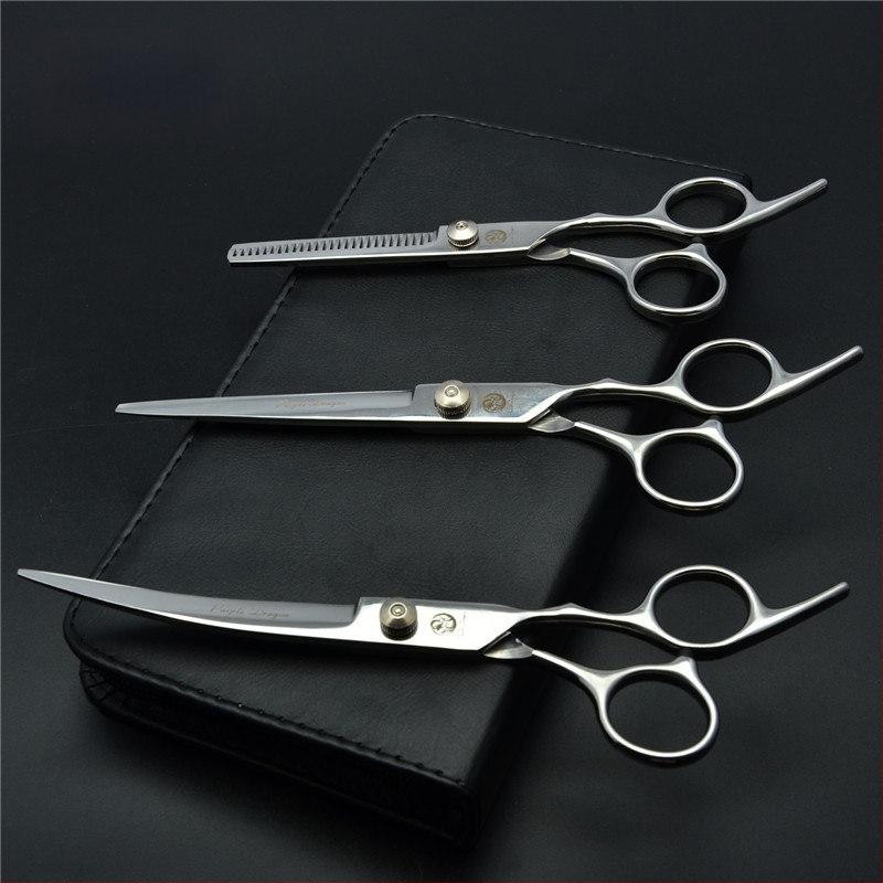 Комплект ножици за подстригване на кучета: прави и извити ножици за подстригване на козината, набор за грижа за козината, коприна цветя