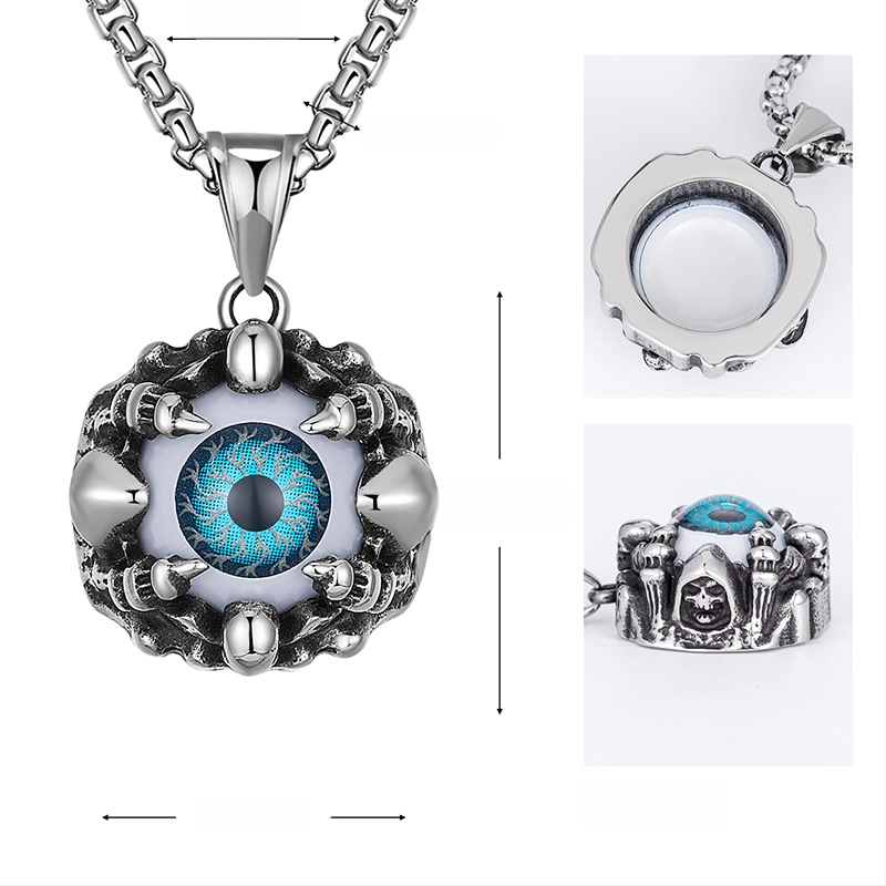 Titāna tērauda kaklarota ar Velna acs kulonu, Turku acs motīvs, hip-hop stils, HX0648, viduslaiku stils, literārais retro