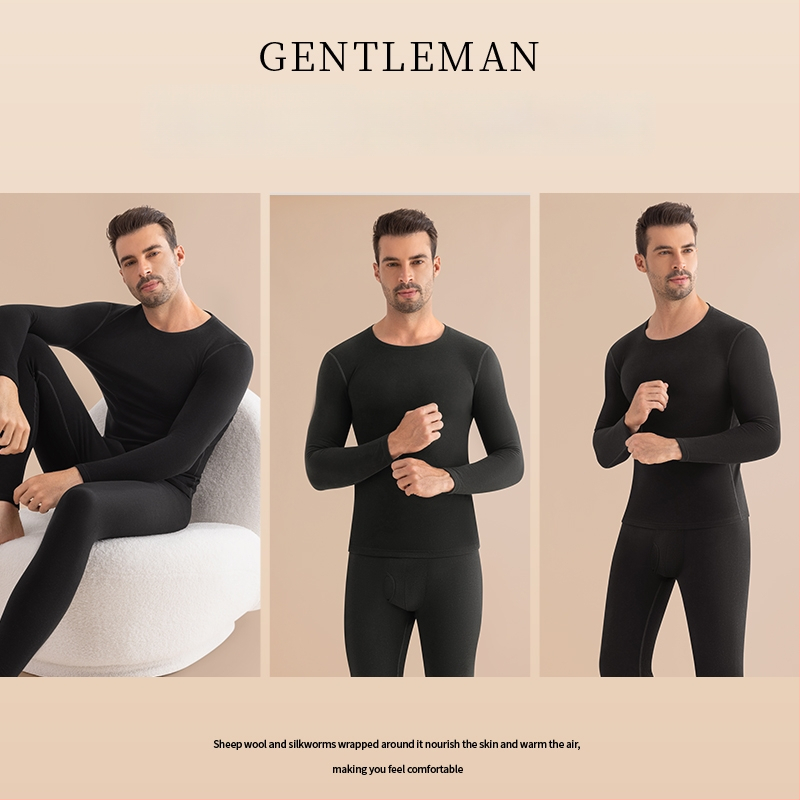 Vīriešu siltā apakšveļas komplekts no kašmira, ārkārtīgi biezs, bezšuvju, puloveris ar slaidu piegriezumu