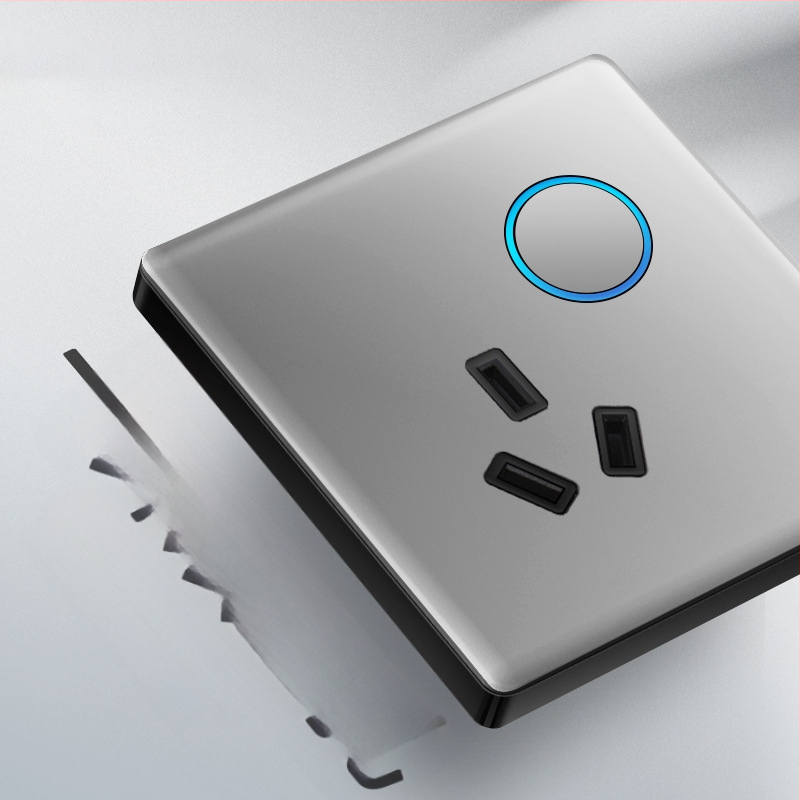 Priză USB ascunsă cu întrerupător din sticlă temperată, tip 86, LED, montaj 60x60 mm, contacte din bronz tin-fosfor