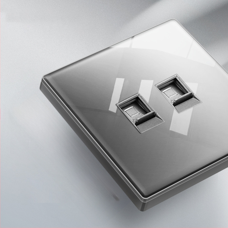 Priză USB ascunsă cu întrerupător din sticlă temperată, tip 86, LED, montaj 60x60 mm, contacte din bronz tin-fosfor