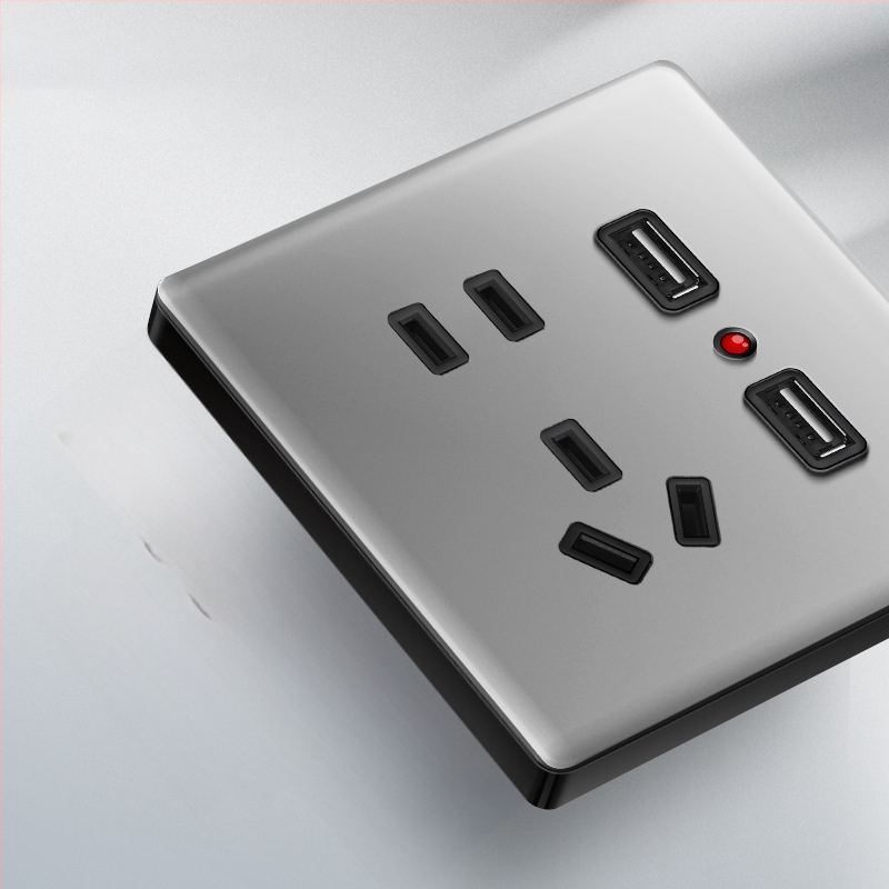 Priză USB ascunsă cu întrerupător din sticlă temperată, tip 86, LED, montaj 60x60 mm, contacte din bronz tin-fosfor