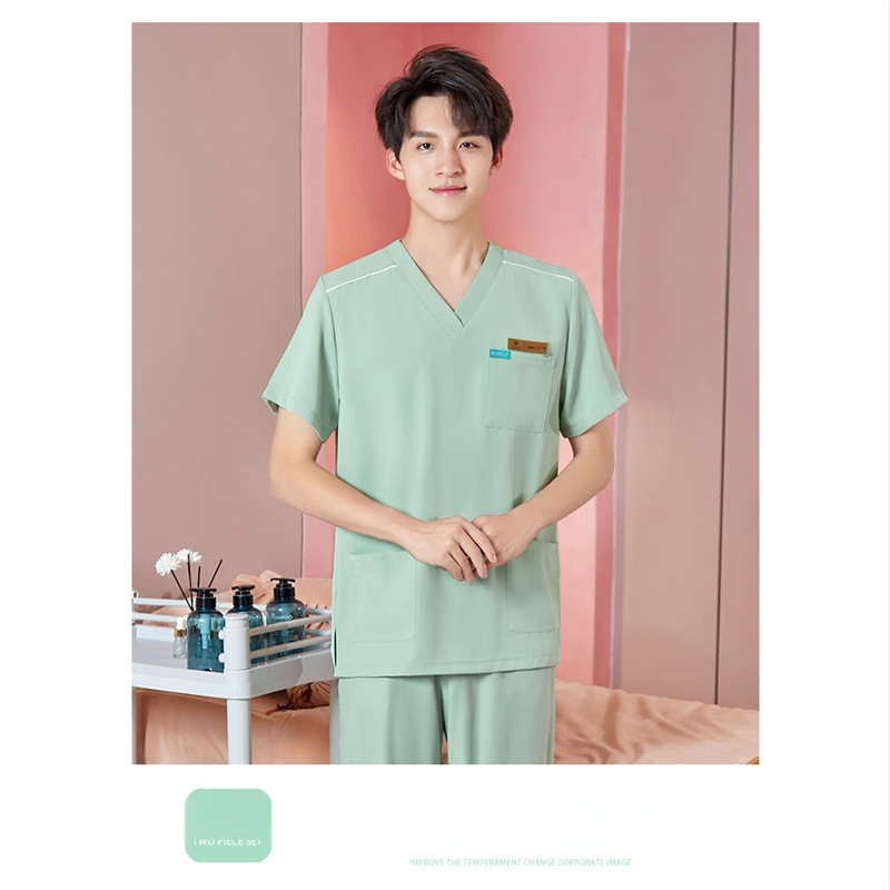 Unisex darba apģērbs skaistumkopšanas tehniķiem ar radiācijas aizsardzību, poliestera-spandeksa audums, garās piedurknes, V formas kakls