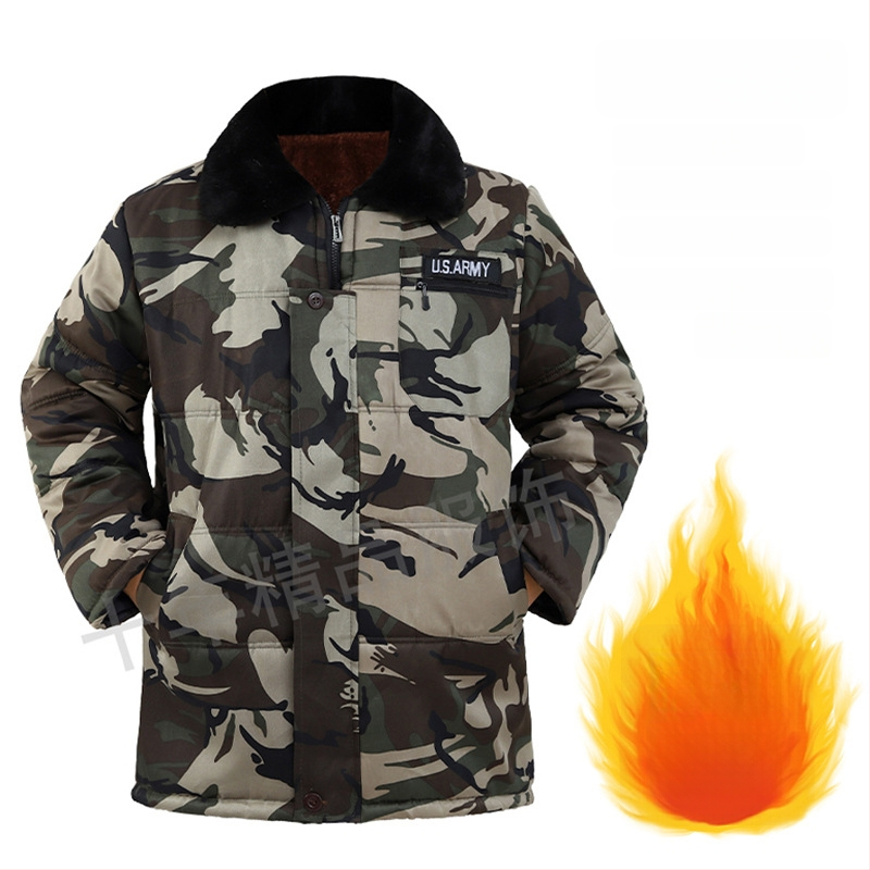 Мъжко памучно работно яке с качулка, подплатено флийсом, камуфлажен принт