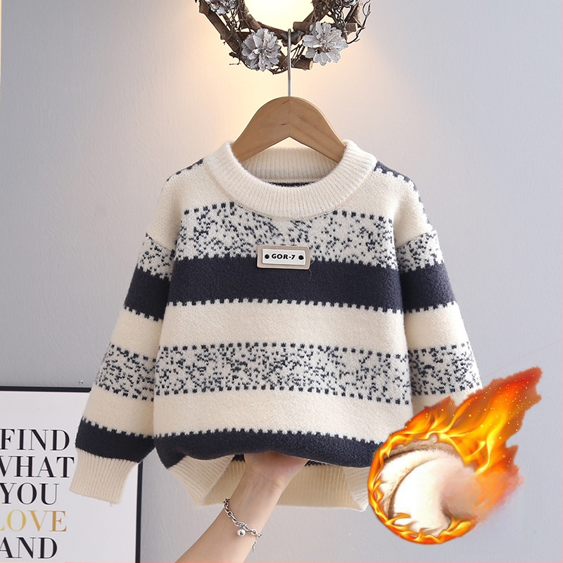 Bērnu adījuma džemperis no Korejas velūra, biezs, garās piedurknes, apaļš kakls, burta raksts, 3–8 gadu vecums, rudens 2025