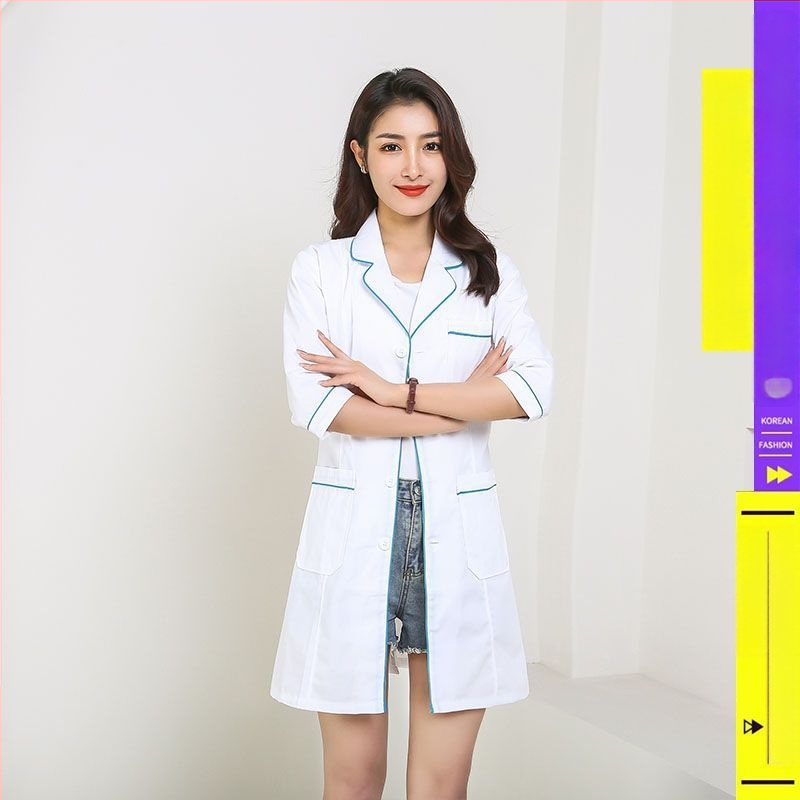 Kosmetoloģijas salonam universāla īsa darba jaka ar kažokādas apkakli, 3/4 garuma piedurknes, chenille audums ar spandex 30–50%, radiācijas aizsardzība