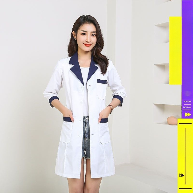 Kosmetoloģijas salonam universāla īsa darba jaka ar kažokādas apkakli, 3/4 garuma piedurknes, chenille audums ar spandex 30–50%, radiācijas aizsardzība