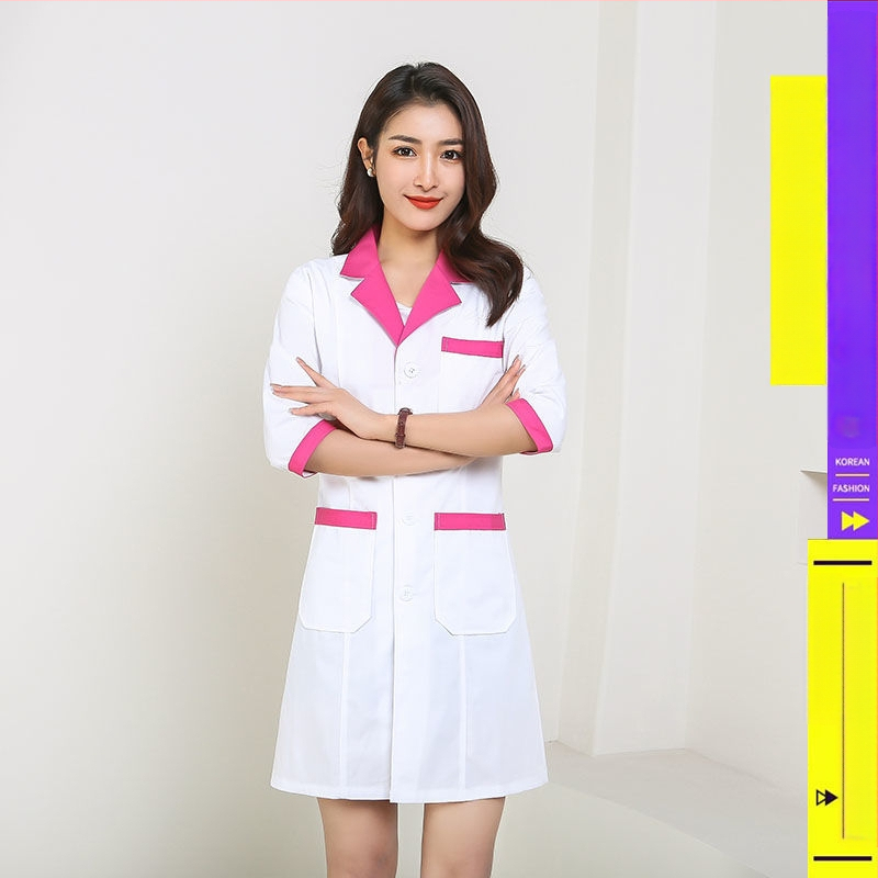 Kosmetoloģijas salonam universāla īsa darba jaka ar kažokādas apkakli, 3/4 garuma piedurknes, chenille audums ar spandex 30–50%, radiācijas aizsardzība