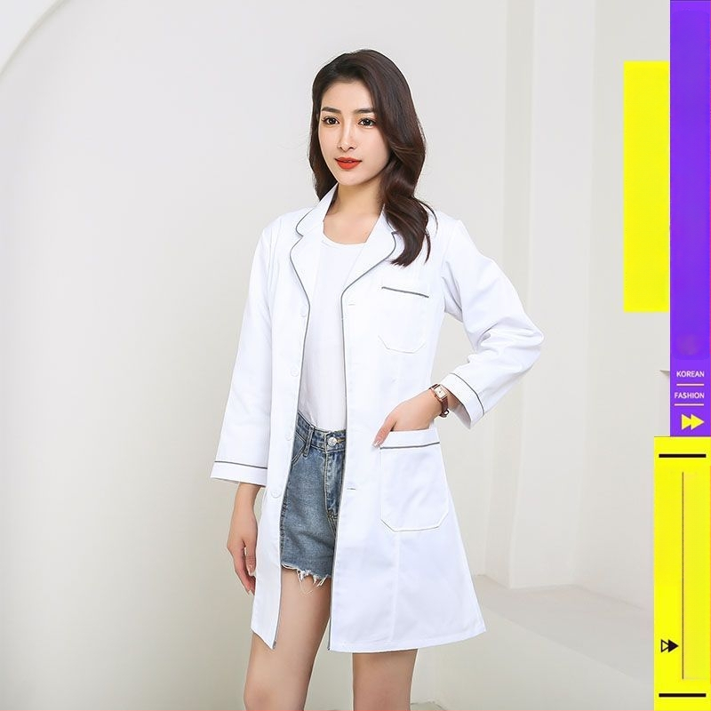 Kosmetoloģijas salonam universāla īsa darba jaka ar kažokādas apkakli, 3/4 garuma piedurknes, chenille audums ar spandex 30–50%, radiācijas aizsardzība