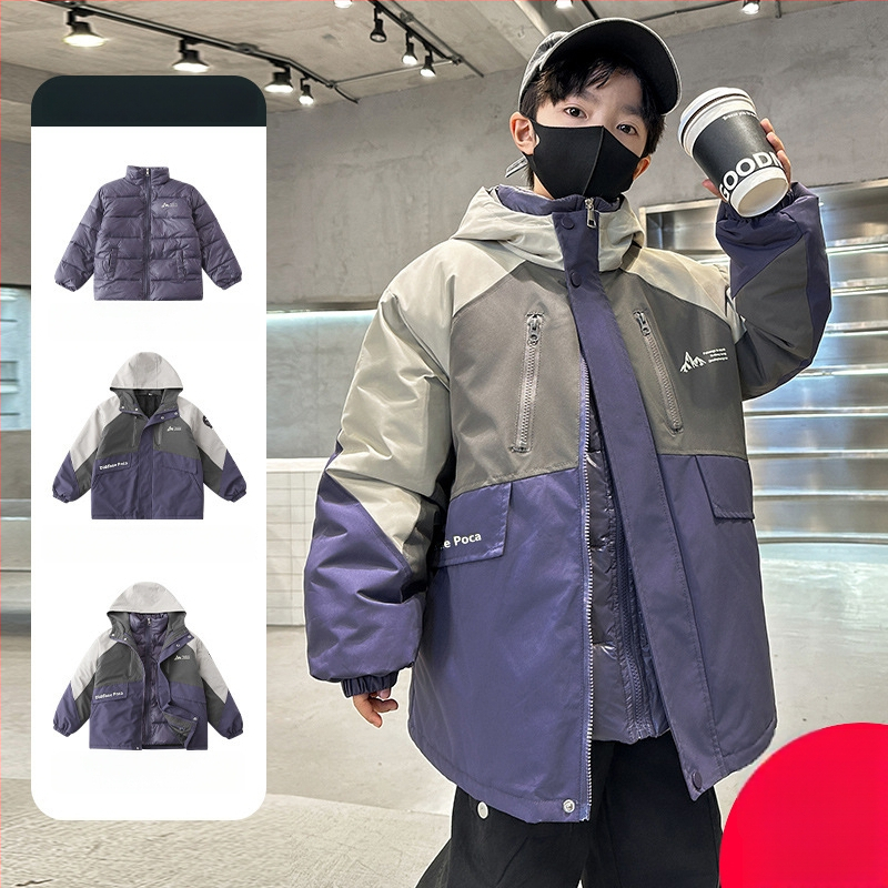 Bērnu 3-in-1 ārējā slēpošanas jaka, ūdensnecaurlaidīga 1500 mm, pretvēja, kapuce, noņemama poliesteru odere