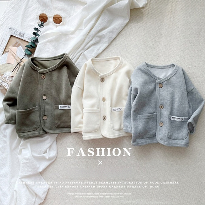 Bērnu rudens jaka, kokvilnas audums, garas piedurknes, apaļš kakls, vienrindu aizdare