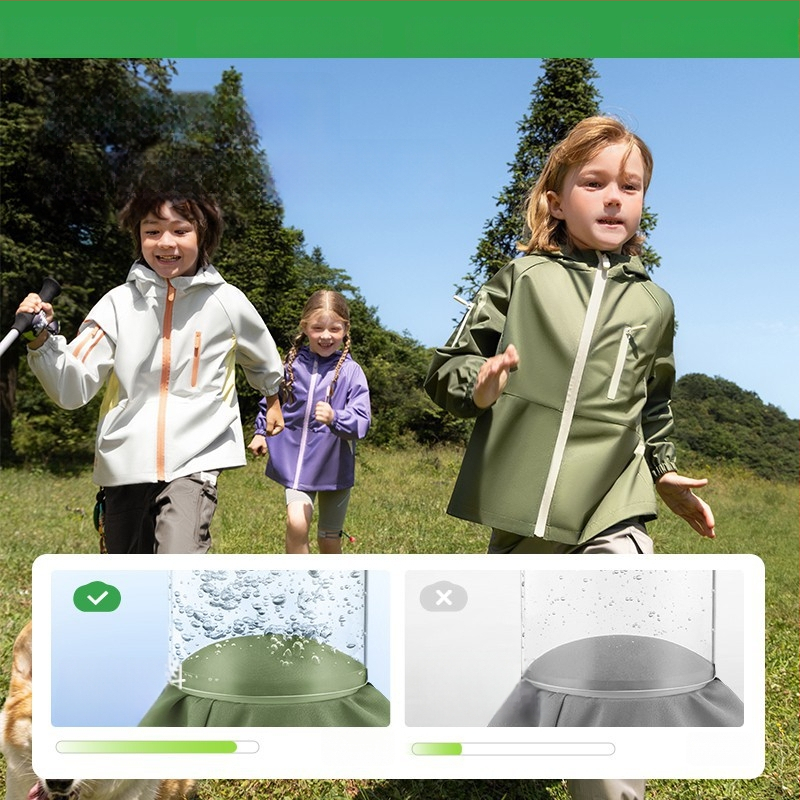 Bērnu softshell jaka ar kapuci - ūdensizturība 5000 mm, ārējais materiāls poliesters, odere poliesters, vecums 7–12 gadi