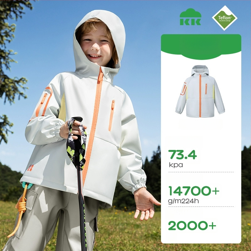 Bērnu softshell jaka ar kapuci - ūdensizturība 5000 mm, ārējais materiāls poliesters, odere poliesters, vecums 7–12 gadi