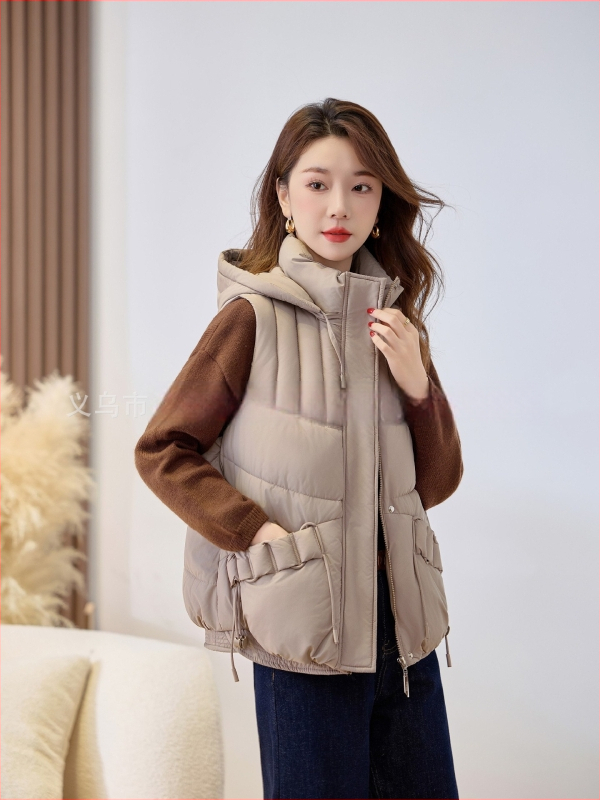 Sieviešu īsa kapuces veste ar poliestera un kokvilnas pildījumu, bieza auduma, rāvējslēdzēja aizdare, parasts garums, elegantisks pilsētas stils