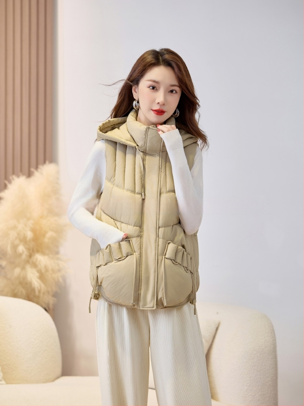 Sieviešu īsa kapuces veste ar poliestera un kokvilnas pildījumu, bieza auduma, rāvējslēdzēja aizdare, parasts garums, elegantisks pilsētas stils