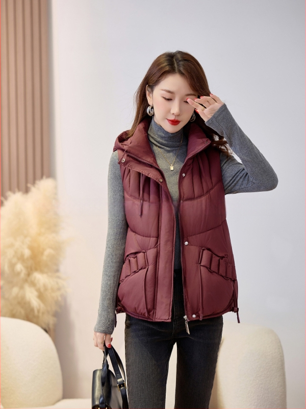 Sieviešu īsa kapuces veste ar poliestera un kokvilnas pildījumu, bieza auduma, rāvējslēdzēja aizdare, parasts garums, elegantisks pilsētas stils