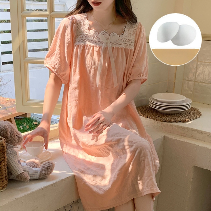 Νυχτερινό φόρεμα από cloud βαμβάκι, ένα κομμάτι, στυλ παραμυθένιο, τετράγωνος γιακάς, μανίκια ¾ – άνετο για χαλάρωση στο σπίτι και εξωτερική χρήση