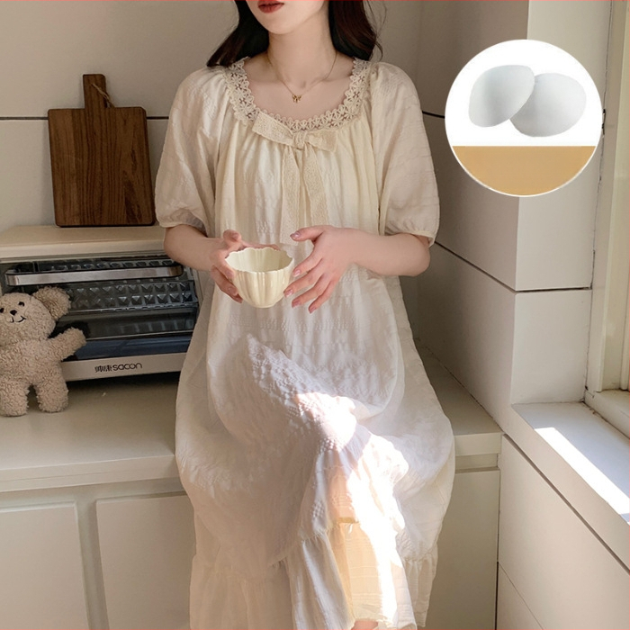 Νυχτερινό φόρεμα από cloud βαμβάκι, ένα κομμάτι, στυλ παραμυθένιο, τετράγωνος γιακάς, μανίκια ¾ – άνετο για χαλάρωση στο σπίτι και εξωτερική χρήση