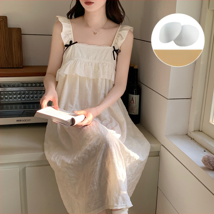 Νυχτερινό φόρεμα από cloud βαμβάκι, ένα κομμάτι, στυλ παραμυθένιο, τετράγωνος γιακάς, μανίκια ¾ – άνετο για χαλάρωση στο σπίτι και εξωτερική χρήση