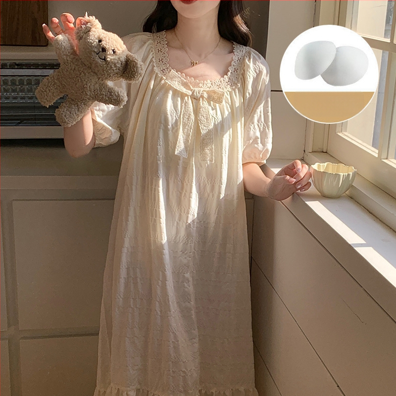 Νυχτερινό φόρεμα από cloud βαμβάκι, ένα κομμάτι, στυλ παραμυθένιο, τετράγωνος γιακάς, μανίκια ¾ – άνετο για χαλάρωση στο σπίτι και εξωτερική χρήση