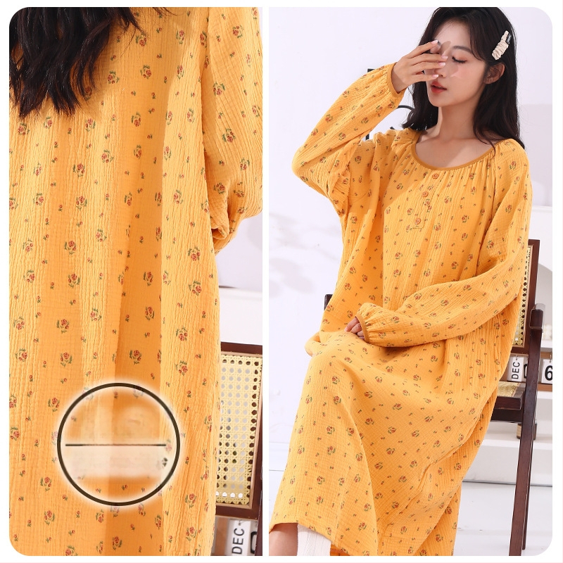 Νυχτικό από διπλή γάζα βαμβακιού για εγκύους, ενιαίο νυχτικό, στρογγυλή λαιμόκοψη, μανίκια 3/4, 100% βαμβάκι, διπλή γάζα