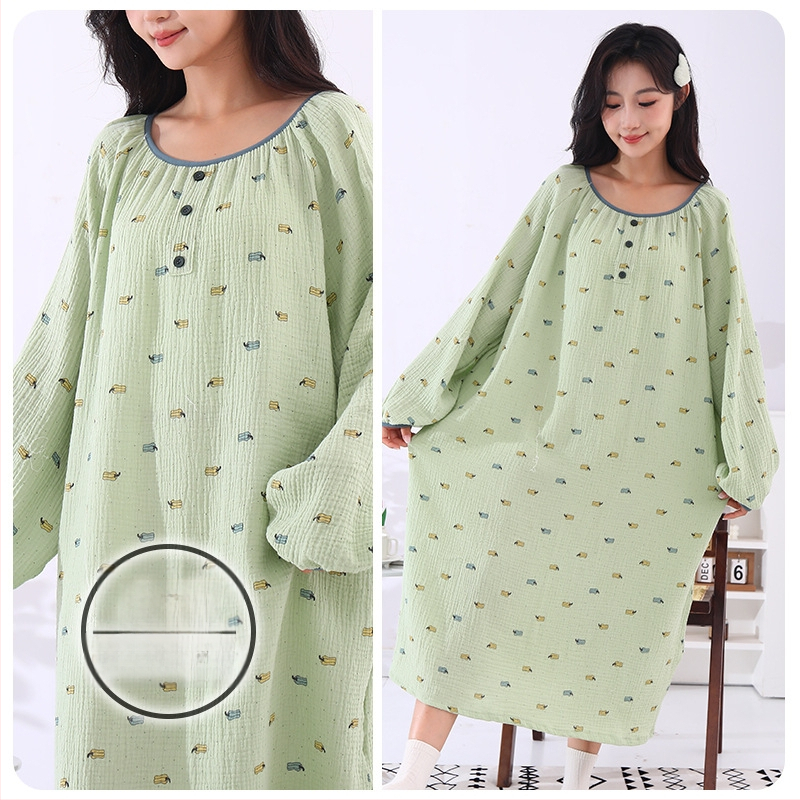 Νυχτικό από διπλή γάζα βαμβακιού για εγκύους, ενιαίο νυχτικό, στρογγυλή λαιμόκοψη, μανίκια 3/4, 100% βαμβάκι, διπλή γάζα