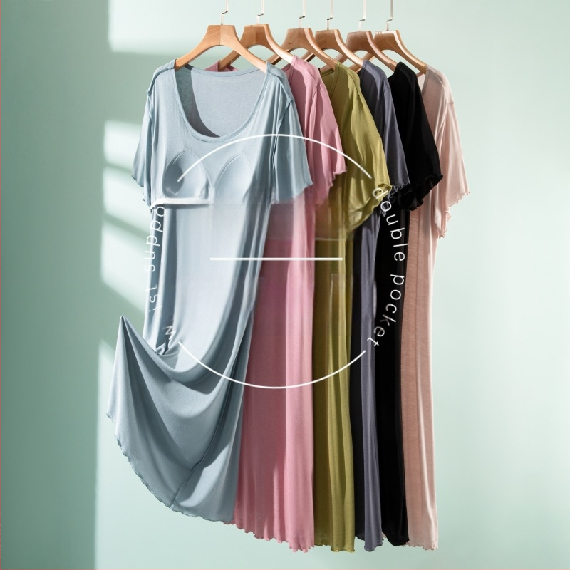 Φόρεμα Modal με ενσωματωμένη επένδυση στήθους, Α-γραμμή, στρογγυλός λαιμός, 90–95% ινώδη Modal