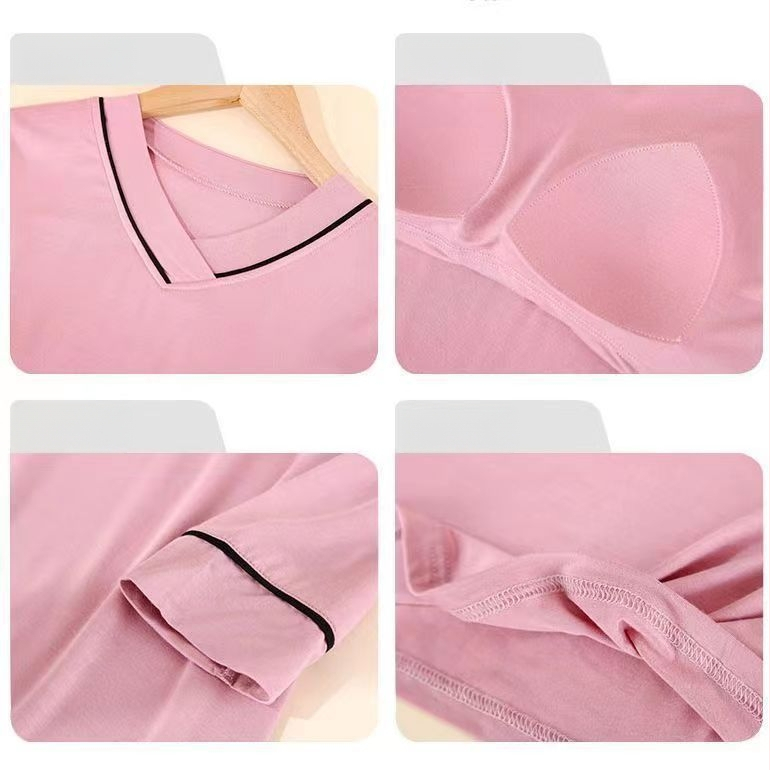 Νυχτερινό φόρεμα Modal με μακριά μανίκια και ενσωματωμένες cups στήθους, ένα κομμάτι, άνετη γραμμή, μήκος πάνω από το γόνατο