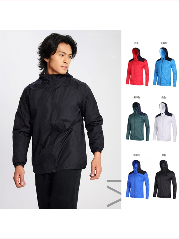 Спортно яке с качулка, ветроустойчиво и водоустойчиво за бягане и колоездене, полиестер-найлонова смес, дълги ръкави