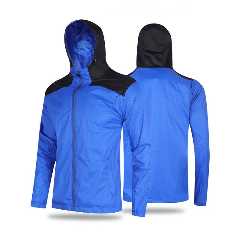 Спортно яке с качулка, ветроустойчиво и водоустойчиво за бягане и колоездене, полиестер-найлонова смес, дълги ръкави
