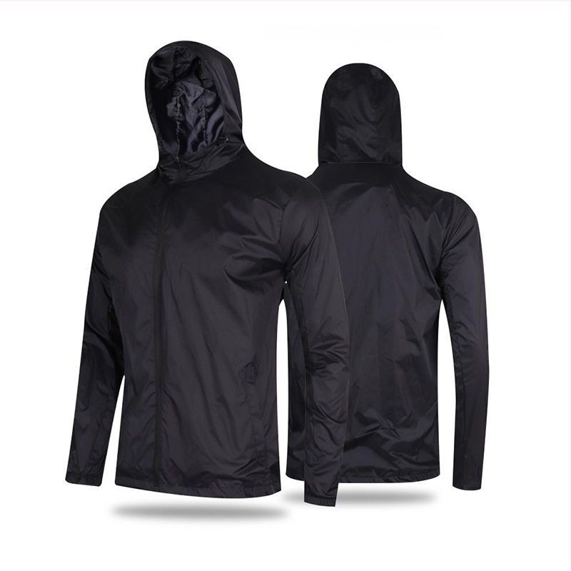 Спортно яке с качулка, ветроустойчиво и водоустойчиво за бягане и колоездене, полиестер-найлонова смес, дълги ръкави