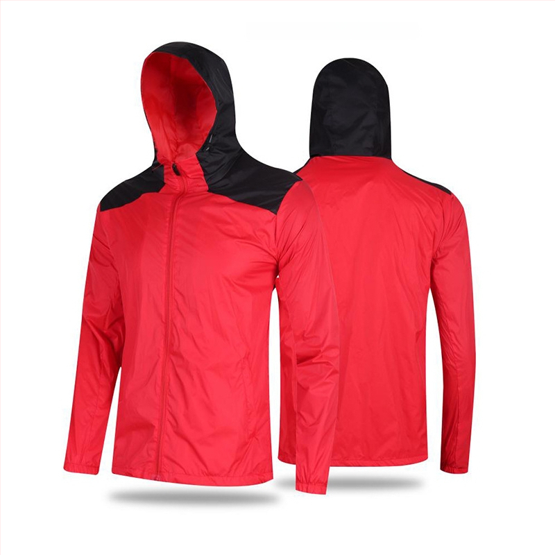 Спортно яке с качулка, ветроустойчиво и водоустойчиво за бягане и колоездене, полиестер-найлонова смес, дълги ръкави