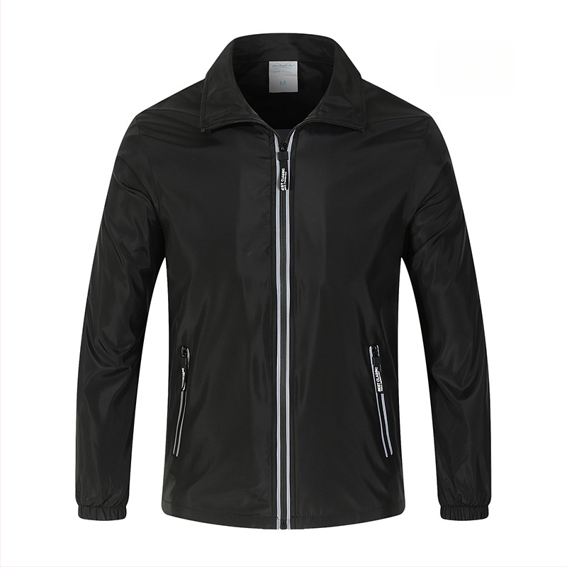 Szélvédő és vízálló kültéri munkaruha dzseki logóval és fényvisszaverő csíkkal, hosszú ujjú, gallér pile-stílusú, Hongkong-stílus, nyár 2022, felnőtt nő