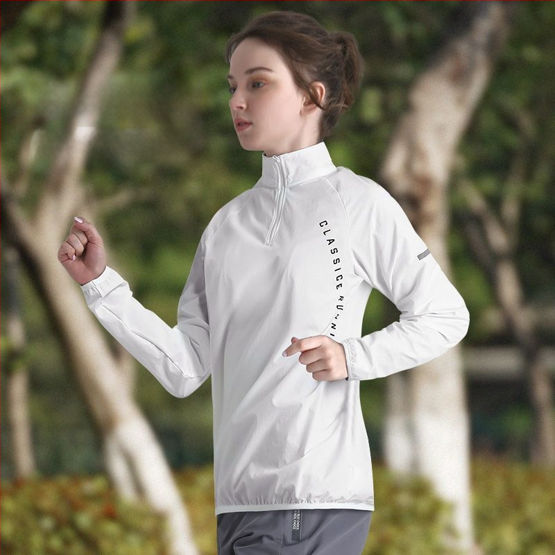 Γυναικεία ζακέτα προπόνησης με μισό φερμουάρ, μακριά μανίκια, πολυεστέρας, γρήγορο στέγνωμα, γιακά polo