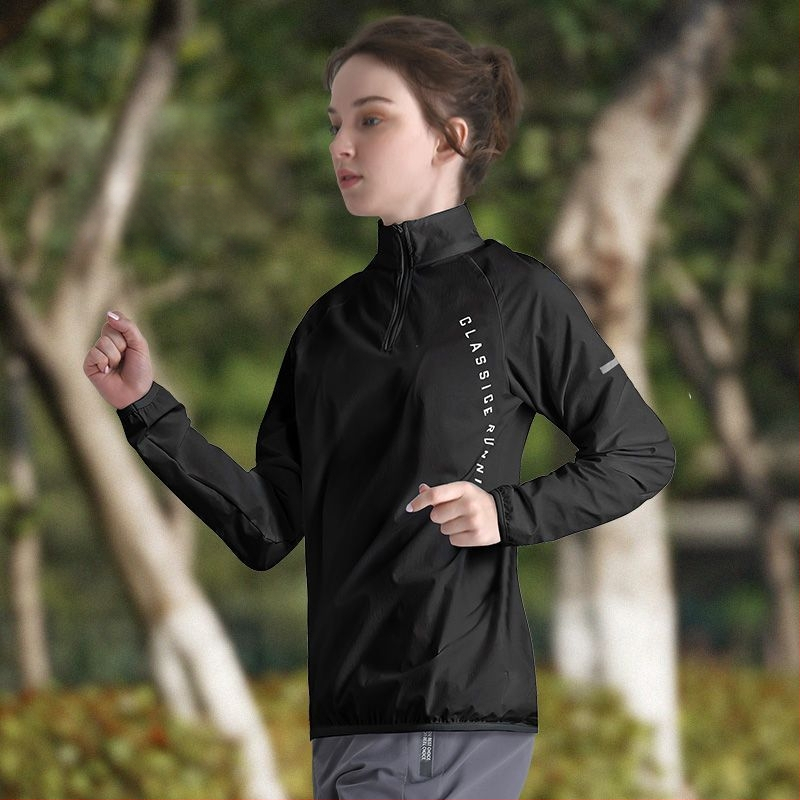 Γυναικεία ζακέτα προπόνησης με μισό φερμουάρ, μακριά μανίκια, πολυεστέρας, γρήγορο στέγνωμα, γιακά polo