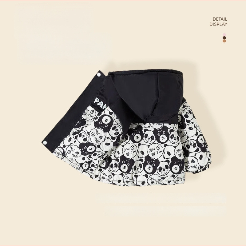 Bērnu Patchwork ziemas jaka, unisex, karikatūras raksts, rāvējslēdzējs, bieza poliestera audums