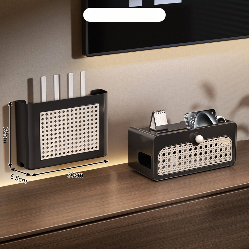 Wi-Fi router kutija za pohranu u vintage stilu, zidni ormarić za TV, polica za set-top box i upravljanje kabelima