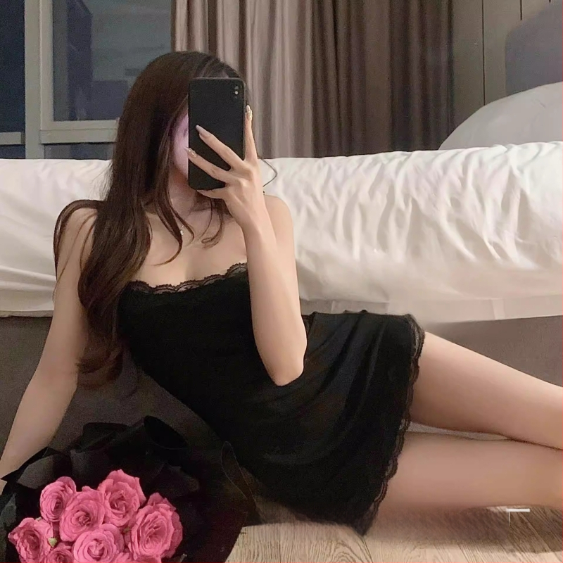 Φόρεμα slip από Modal με δαντέλα patchwork, U‑λαιμό, κοντό μήκος, αναπνεύσιμο ύφασμα για ύπνο