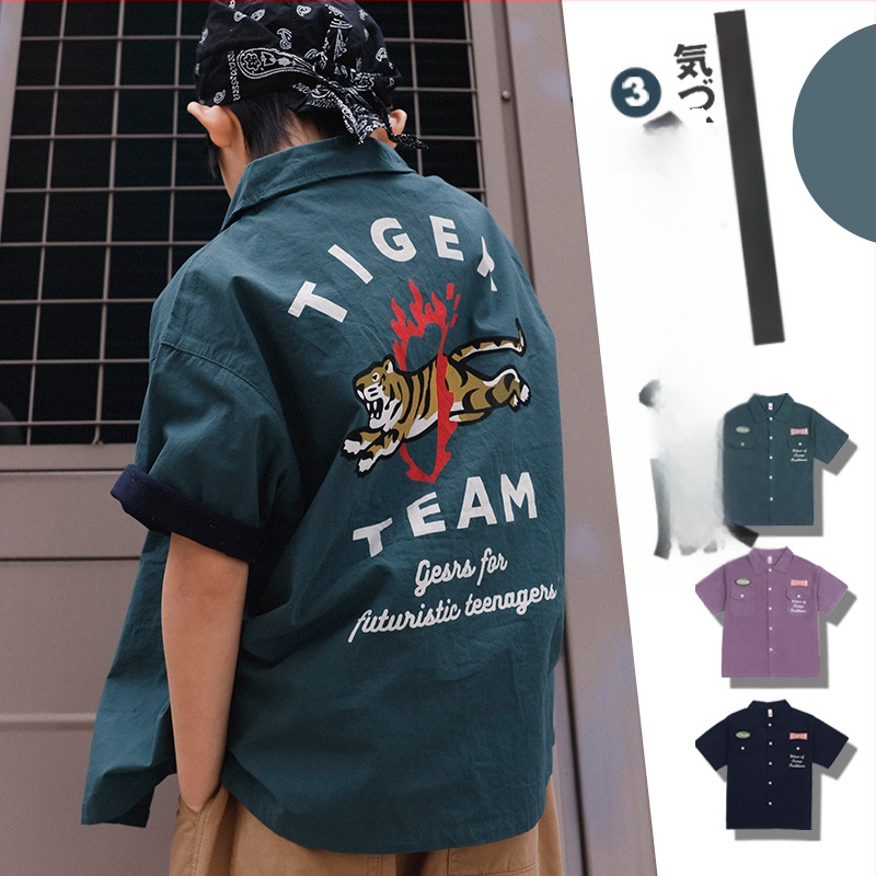 Bērnu krekliņš ar karikatūras tīģeri, īsās piedurknes, apaļā kakla izgriezums, kokvilna, vasara 2025