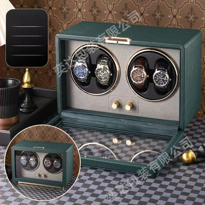 Уиндър за часовници с две позиции — автоматичен, електрически тих, ръчно изработен, PU кожа + MDF, марка Yida