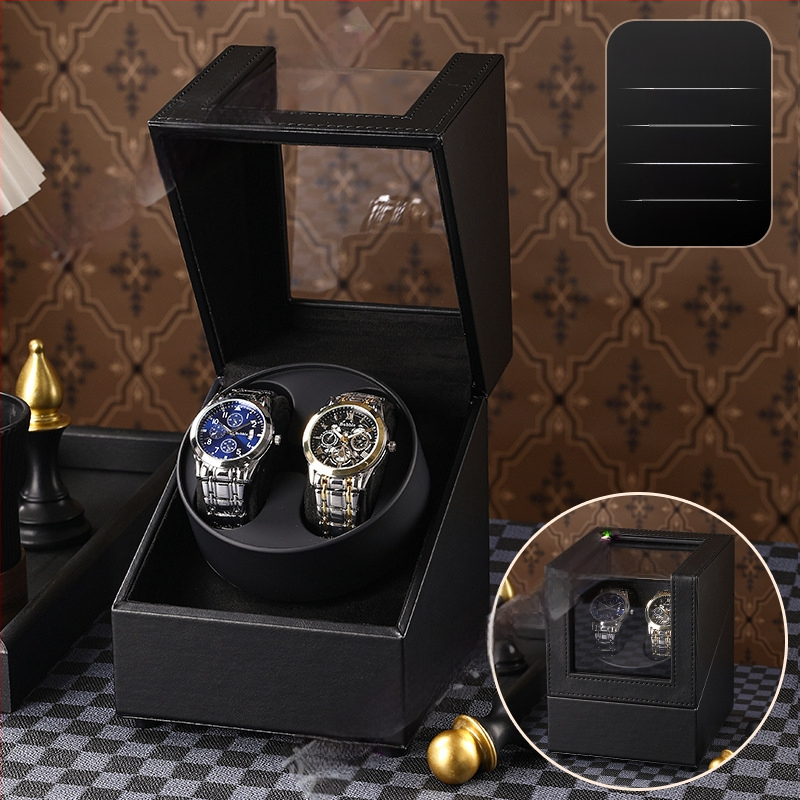 Уиндър за часовници с две позиции — автоматичен, електрически тих, ръчно изработен, PU кожа + MDF, марка Yida