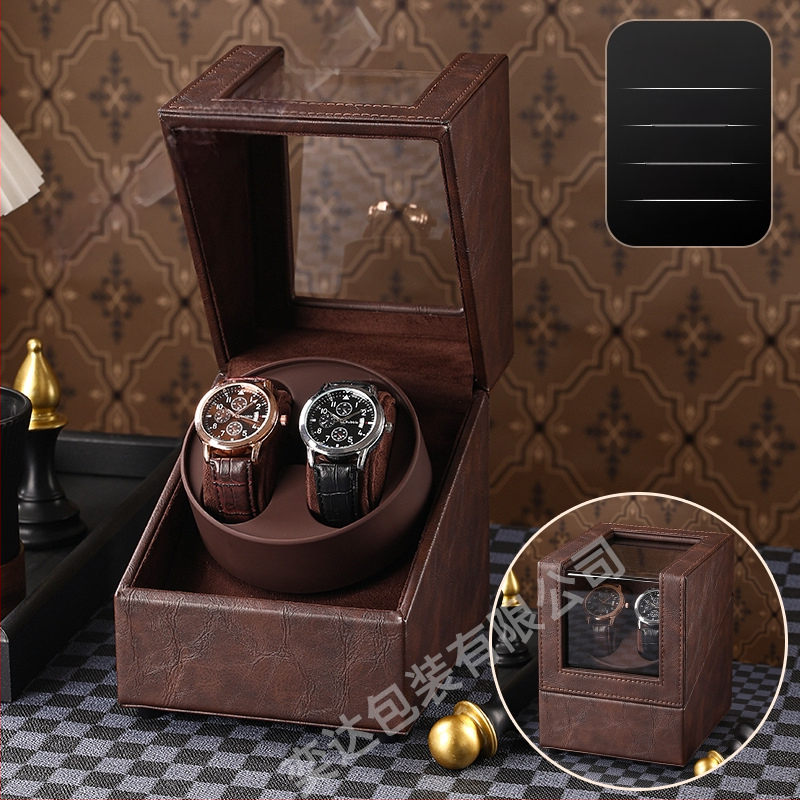 Уиндър за часовници с две позиции — автоматичен, електрически тих, ръчно изработен, PU кожа + MDF, марка Yida