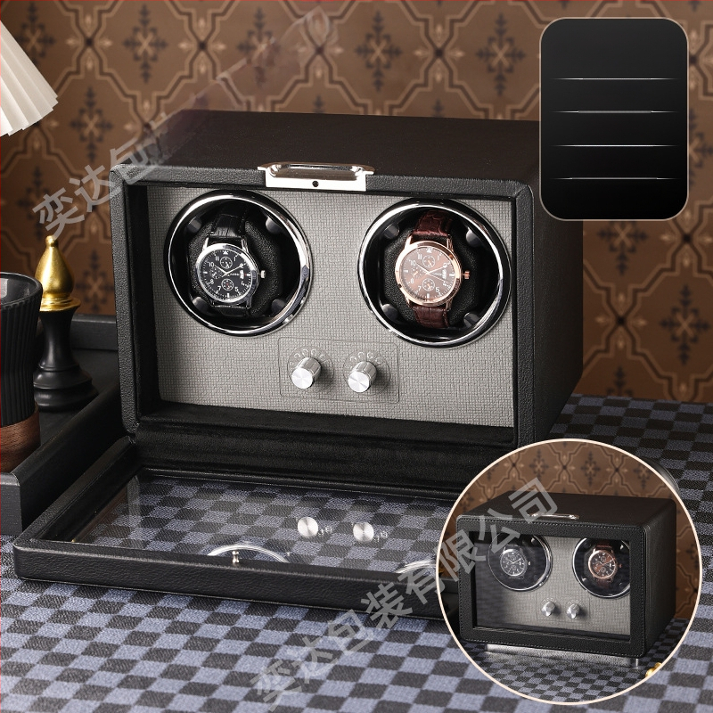 Уиндър за часовници с две позиции — автоматичен, електрически тих, ръчно изработен, PU кожа + MDF, марка Yida