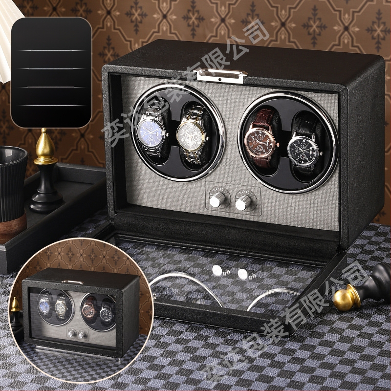 Уиндър за часовници с две позиции — автоматичен, електрически тих, ръчно изработен, PU кожа + MDF, марка Yida