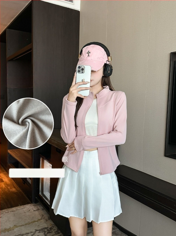 Ζακέτα με ψηλό γιακά, φερμουάρ, στενή γραμμή, μακριά μανίκια, ανάμειξη πολυεστέρα-σπαντέξ