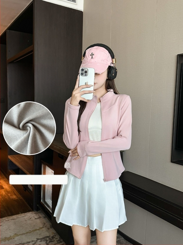 Ζακέτα με ψηλό γιακά, φερμουάρ, στενή γραμμή, μακριά μανίκια, ανάμειξη πολυεστέρα-σπαντέξ