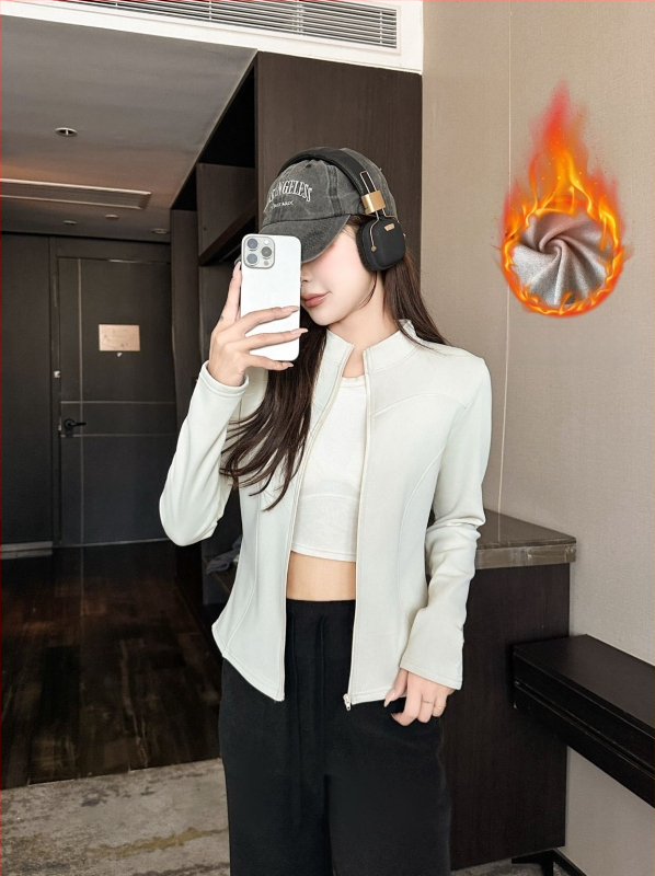 Ζακέτα με ψηλό γιακά, φερμουάρ, στενή γραμμή, μακριά μανίκια, ανάμειξη πολυεστέρα-σπαντέξ