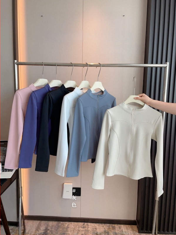 Ζακέτα με ψηλό γιακά, φερμουάρ, στενή γραμμή, μακριά μανίκια, ανάμειξη πολυεστέρα-σπαντέξ