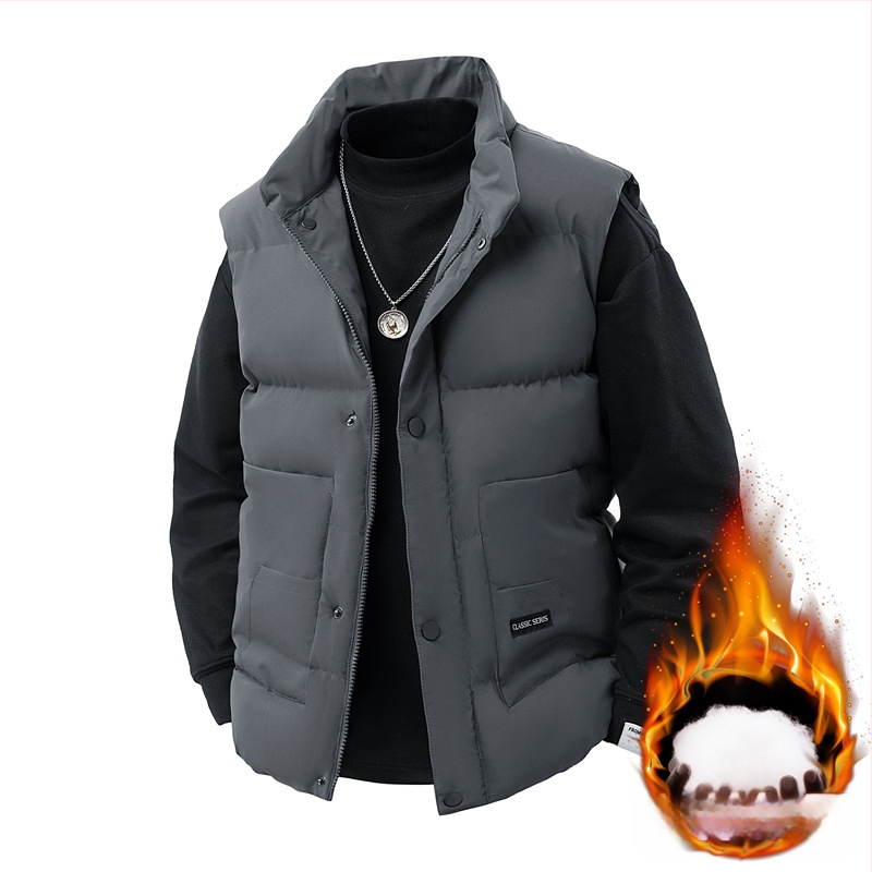 Férfi ujjatlan mellény poliészter töltettel és béléssel, álló gallérral, laza szabás, oldalsó zsebek, őszi-téli mindennapi viseletre